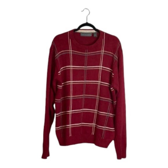 Oscar De La Renta window  pane check crew cotton sweater size xl - Picture 1 of 5